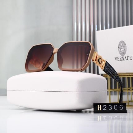 VERSACE square sunglasses with brown edges and black frames and brown gradient lenses
