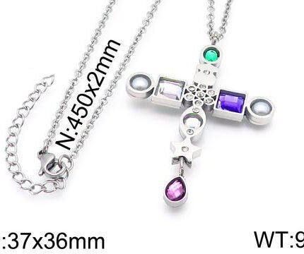 TOUS  cross metal pendant multicolored necklace