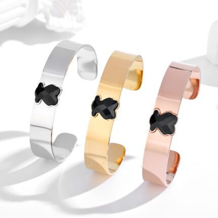 TOUS Stainless Steel Material Simple Smooth Black Zircon Bear Bracelet