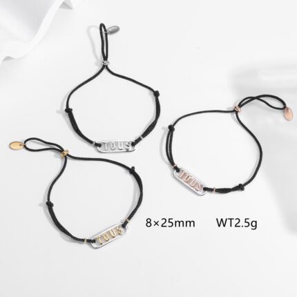 TOUS Simple Letter Card 925 Silver Black Hand Rope