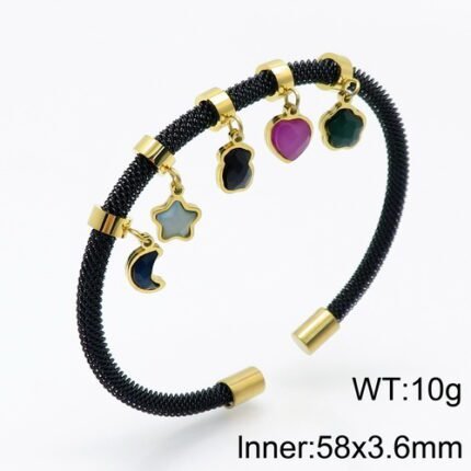 TOUS 925 Silver Colorful Graphic Pendant Black Round Bracelet