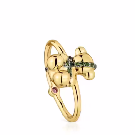 Medium 18kt gold-plated silver bear Ring with rhodolite Lligat