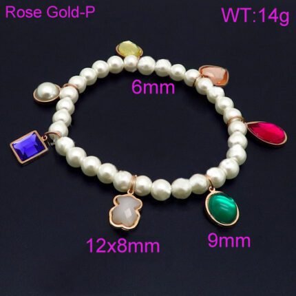 TOUS 925 silver round pearl six color zircon graphic bracelet