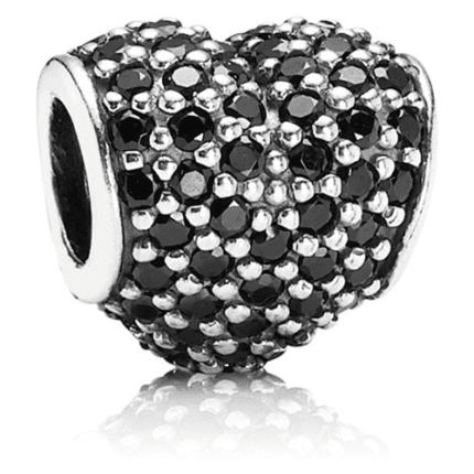 Pandora 925 Silver 791052NCK Black Heart Set Precious Stone