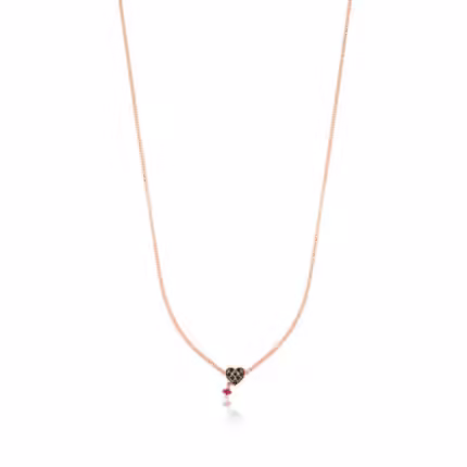 Rose Vermeil Silver TOUS Motif Necklace with Spinels and Ruby heart motif
