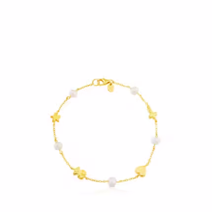 Gold Sweet Dolls XXS Bracelet with pearls and Bear, Star, Heart and Cross motifs.