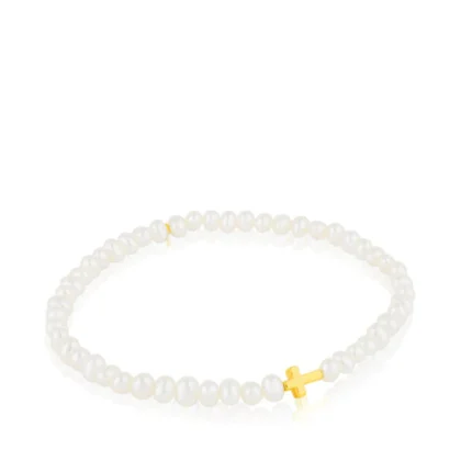 Gold Sweet Dolls XXS Bracelet with Pearls and Cross motif.