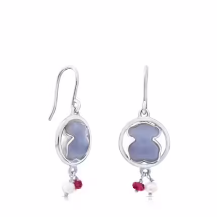 Camille Earrings in Silver with Chalcedony and Ruby.