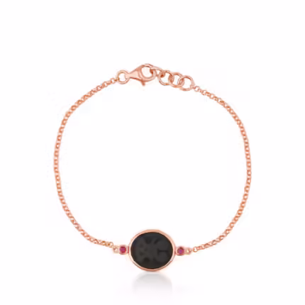 Rose Vermeil Silver Camee Bracelet with Onyx and Ruby