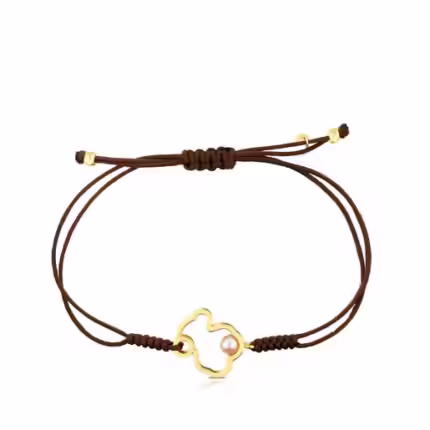 Gold and brown Cord with Pearl Silueta Bracelet