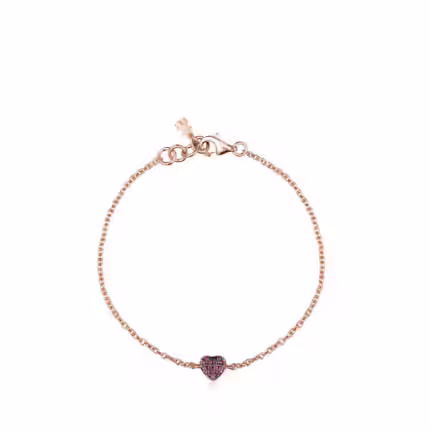 San Valentín heart Bracelet in Rose Silver Vermeil with Ruby