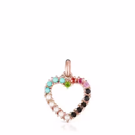 San Valentín heart Pendant in Rose Silver Vermeil with Gemstones