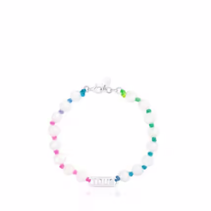 Multicolored nylon Bracelet with silver and cultured pearls Logo