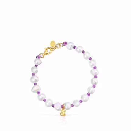 Lilac-colored nylon TOUS Joy Bits bracelet with pearls