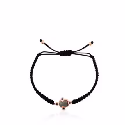 Rose Vermeil Silver Color Power Bracelet with black Cord and Gemstones