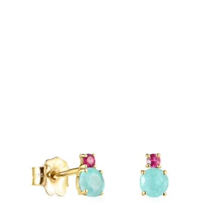 Mini Ivette Earrings in Gold with Amazonite and Ruby