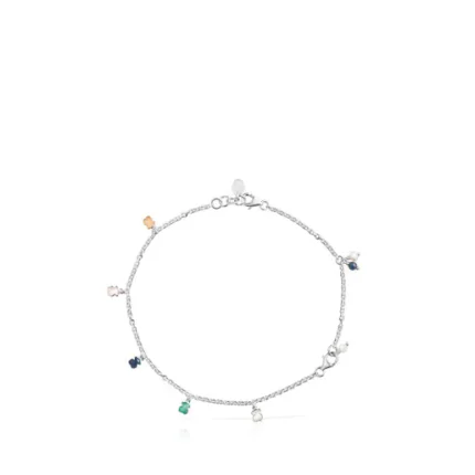 Mini Color Anklet in Silver with Gemstones and Pearl