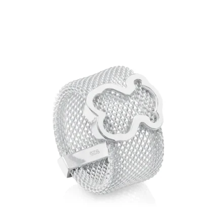Silver TOUS Mesh Ring 1cm Bear silouette
