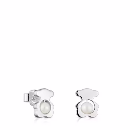 Small silver 10 mm bear Earrings with cultured pearls