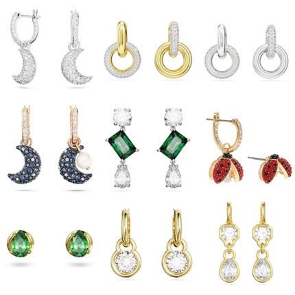 2024 New Curved Sparkling Zircon White Gold Moon Earrings