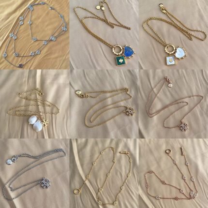 Hollow out Double T Zircon Double T Multi combination Pendant Necklace