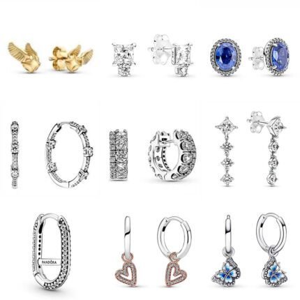 New Light Luxury High Quality 925 Silver Ice Crystal Blue Butterfly Earrings and Multiple Styles