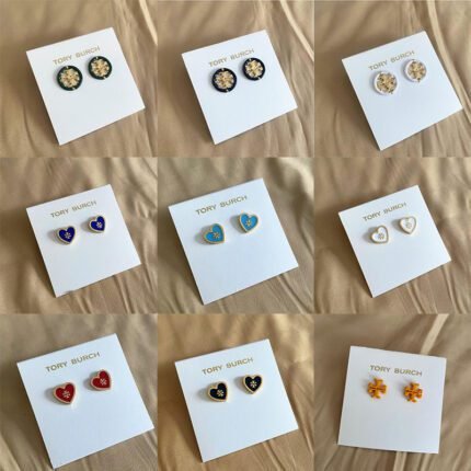 Multi colored circular double T, multi colored heart-shaped double T earrings