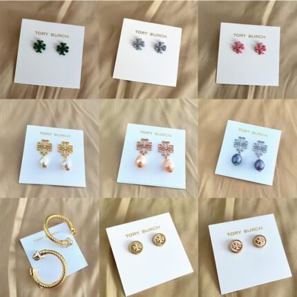 Simple and multi colored double T earrings, imitation pearl double T earrings