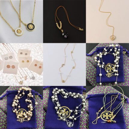 Multi colored imitation pearl double T pendant hollowed out round plate double T necklace