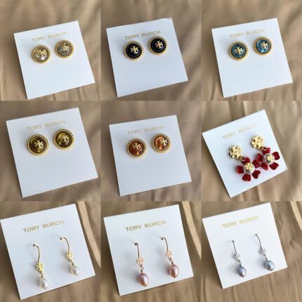 Multi colored zircon round bead earrings twisted ring edge double T